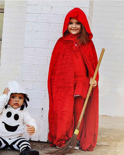 Unisex Fancy Full Length Kids Hooded Velvet Cloak for Halloween Dress Cosplay