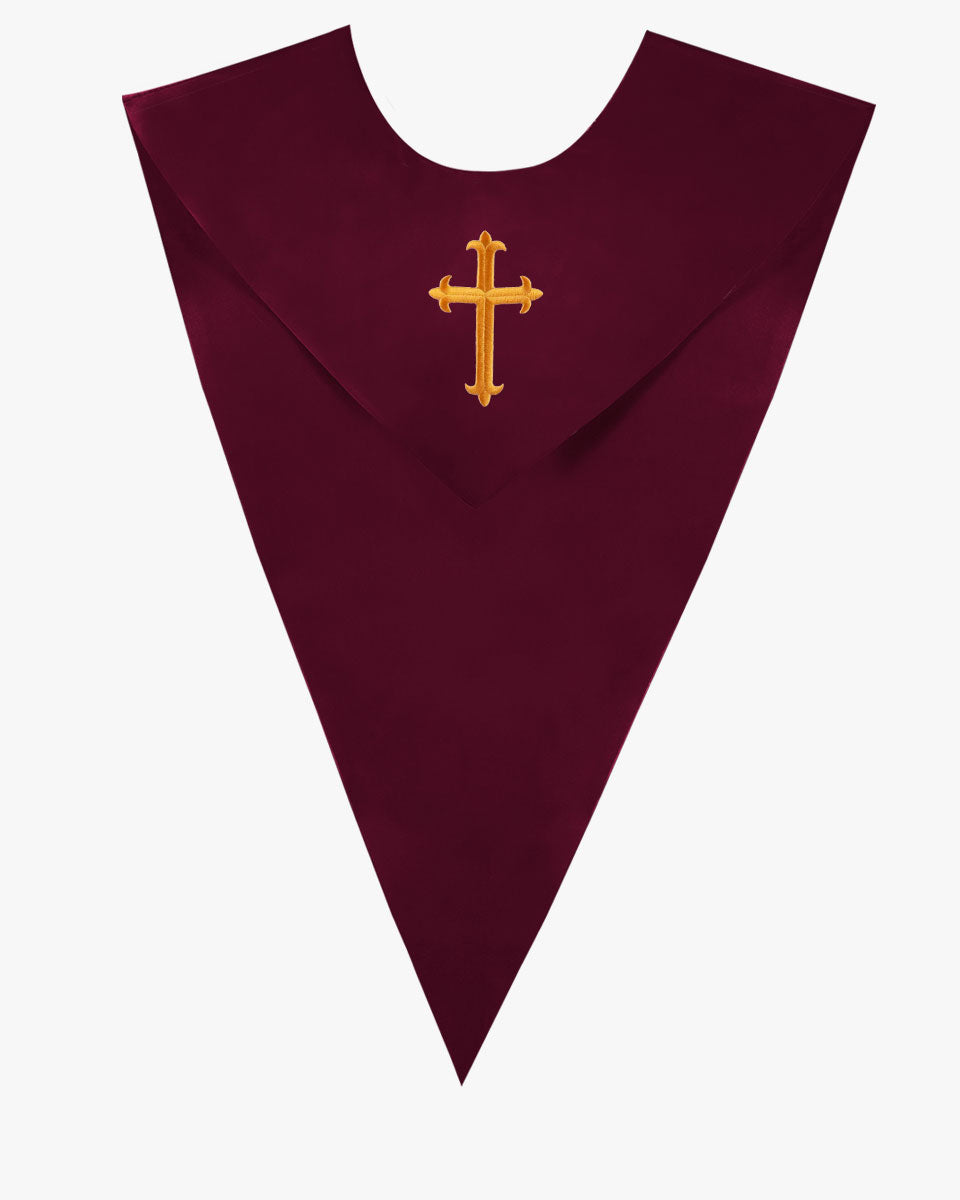 One Color V Stoles with Cross - 5 Colors Available