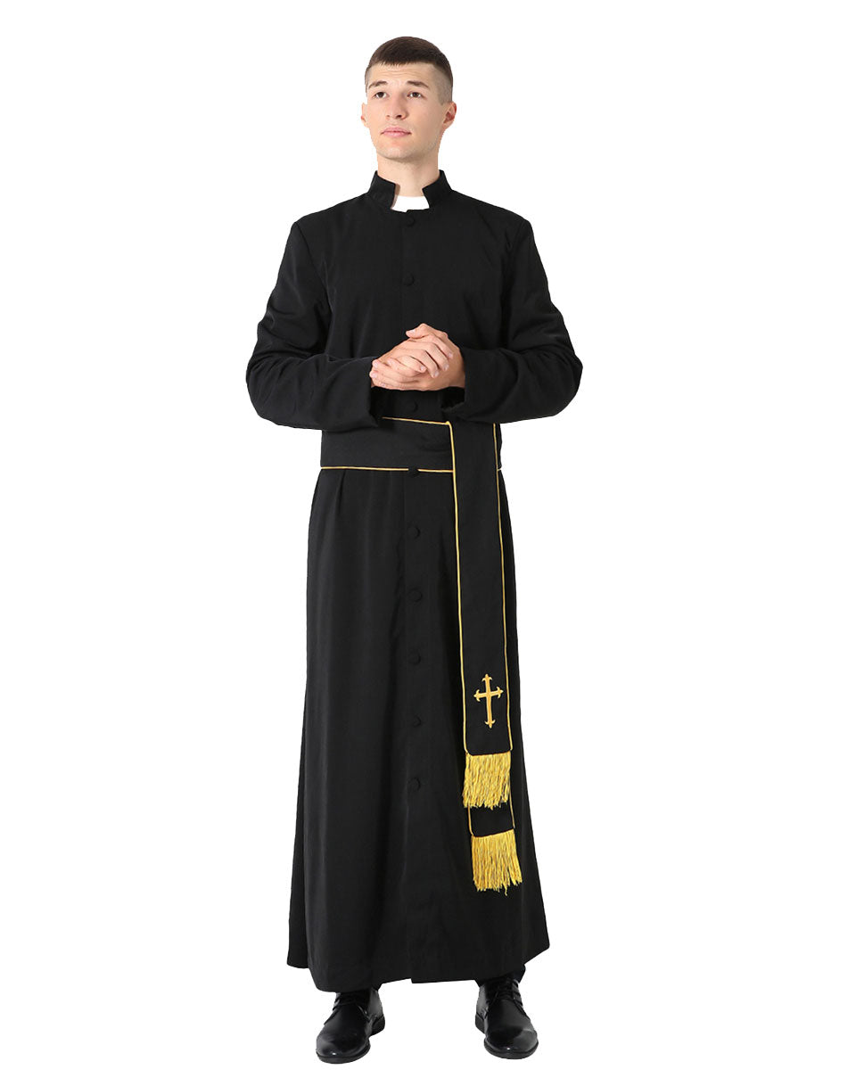 Black Roman Cassock and Band Cincture with Cross Package