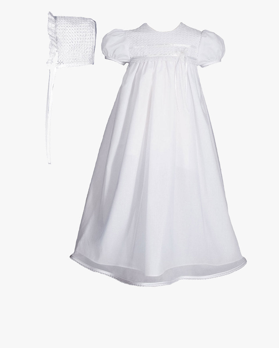 Beautiful Cotton Christening Dress with Tricot Overlay