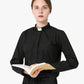 Tab Collar Long Sleeves Women Clergy Shirt - Black