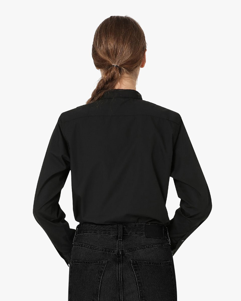 Tab Collar Long Sleeves Women Clergy Shirt - Black